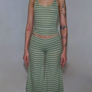 Low Rise Gaucho Pants: Green w/ White Stripes
