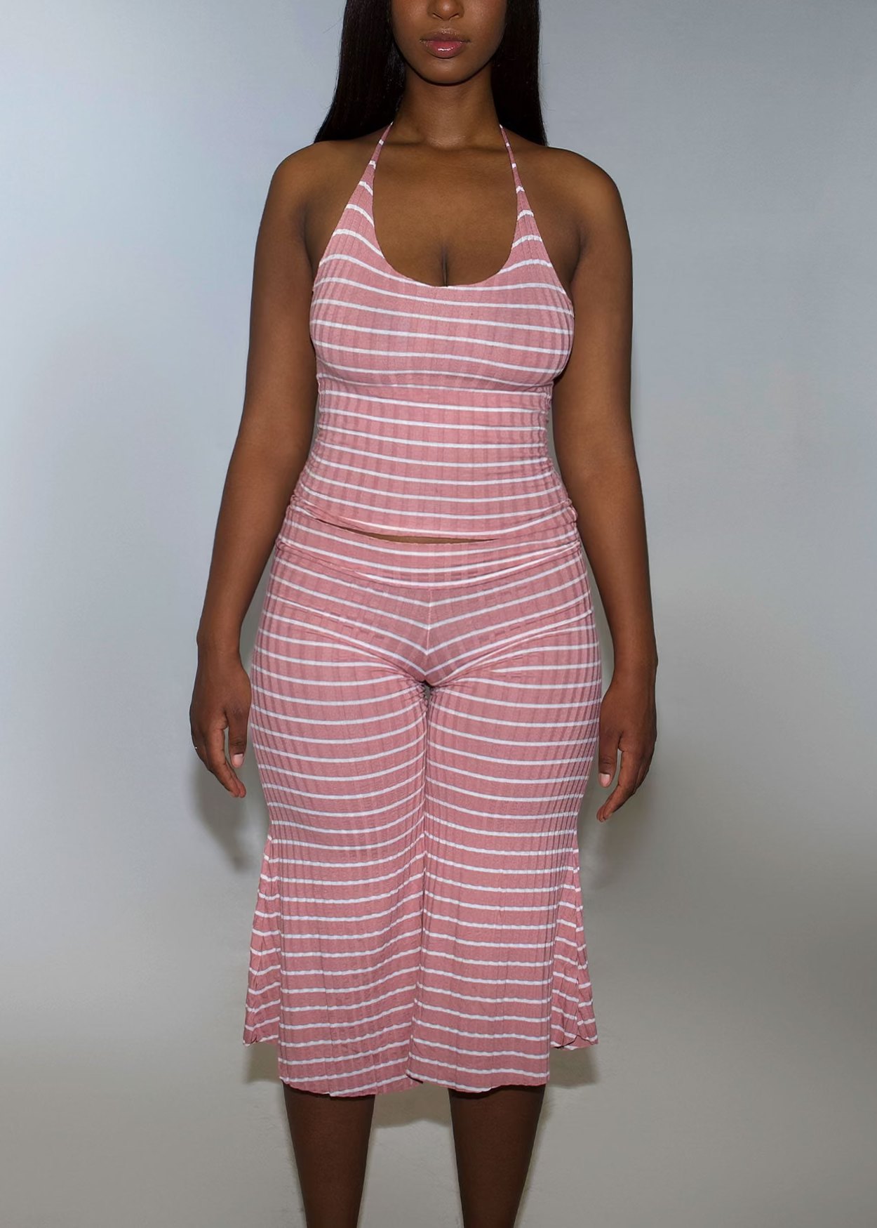 Low Rise Gaucho Pants: Pink w/ White Stripes