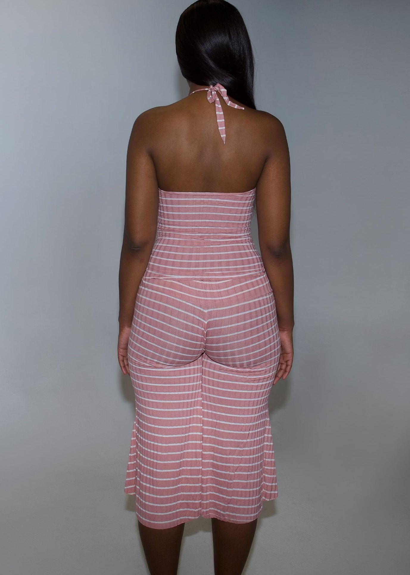 Low Rise Gaucho Pants: Pink w/ White Stripes