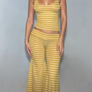 Low Rise Gaucho Pants: Yellow w/ White Stripes